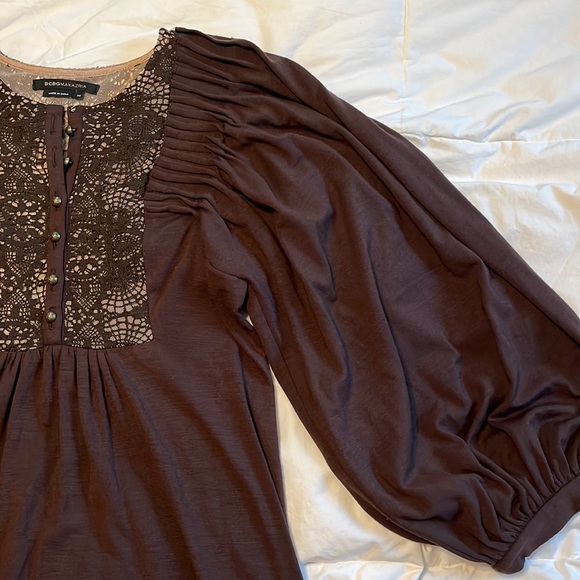 BCBG MAXAZRIA Brown Long Sleeve Lace Top Dress. Size XS - Picture 4 of 6